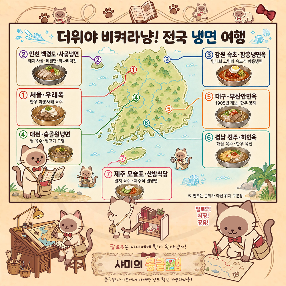 더위야 비켜라냥! 전국 냉면 여행 인포그래픽