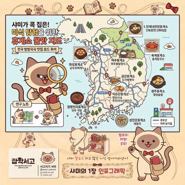 샤미가 콕 집은 휴게소 꿀맛 지도 인포그래픽