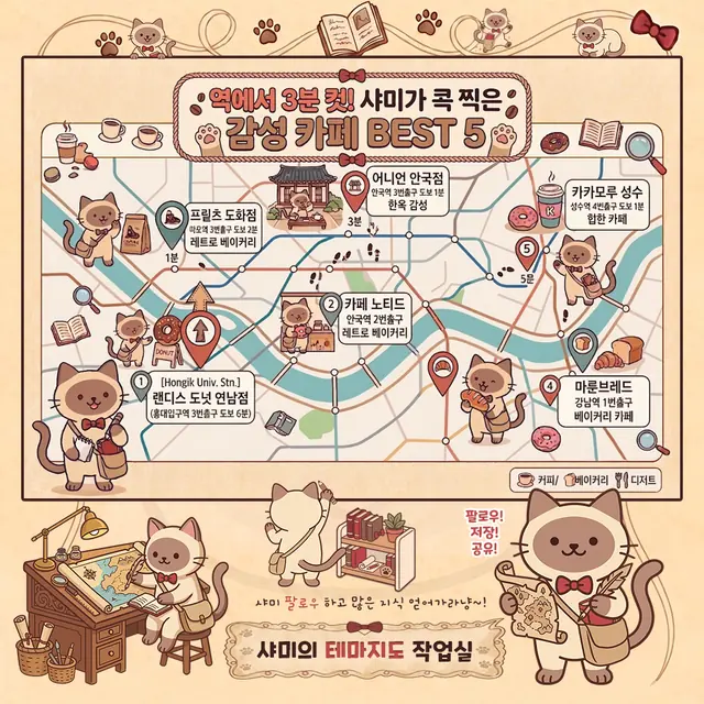 역에서 가까운 서울 감성 카페 5곳 인포그래픽