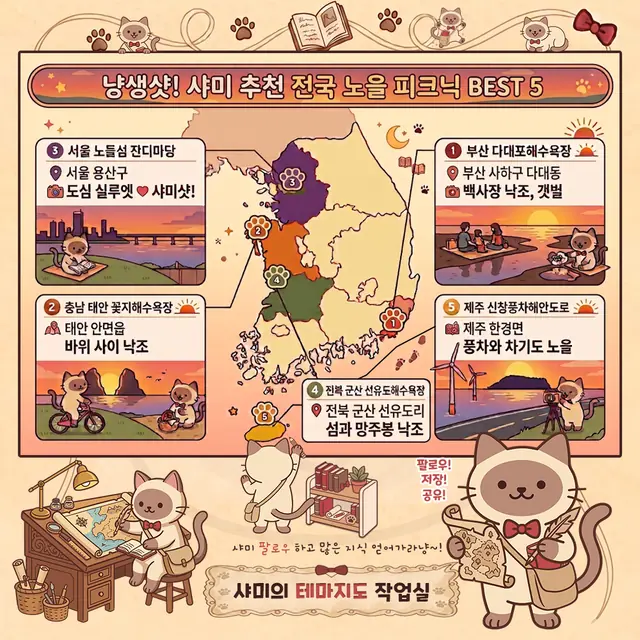 냥생샷! 전국 노을 피크닉 5곳 인포그래픽