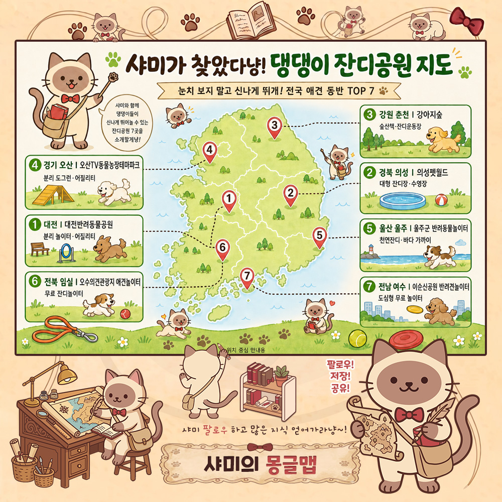 샤미가 찾았다냥! 전국 댕댕이 잔디공원 테마지도