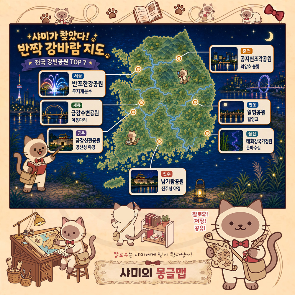 강바람 따라 걷는 야경 수변공원 테마지도