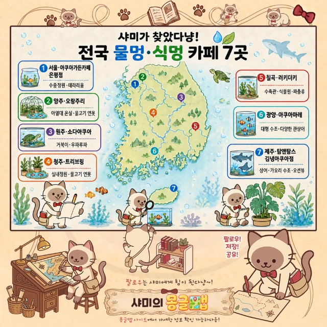 물멍·식멍하기 좋은 전국 이색 아쿠아 & 생태 카페 7곳 인포그래픽