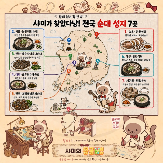 잡내 없이 꽉 찬 속! 전국 명품 순대 & 순댓국 성지 지도 인포그래픽