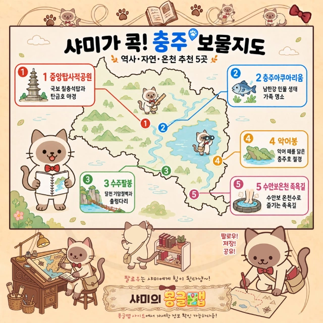 호수부터 온천까지! 충주 명소 7곳 인포그래픽
