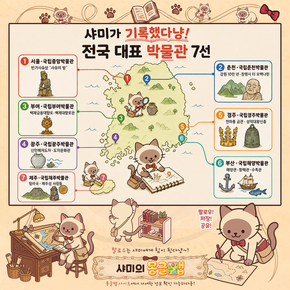 유물 따라 전국 한 바퀴! 대표 박물관 7선 테마지도