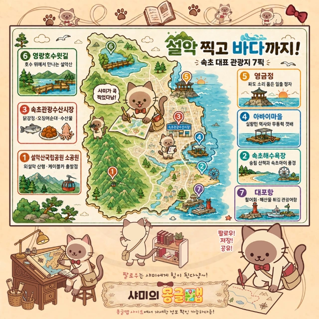설악 찍고 바다까지! 속초 대표 관광지 7픽 인포그래픽