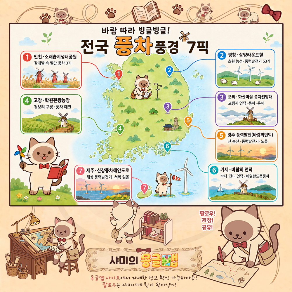바람 따라 빙글빙글! 전국 풍차 풍경 7픽 테마지도