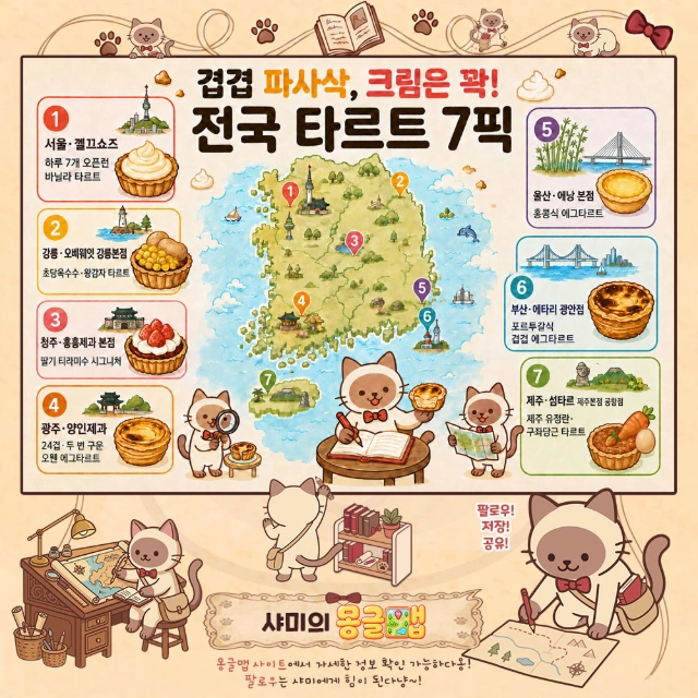 겹겹 파사삭, 크림은 꽉! 전국 타르트 7픽 인포그래픽