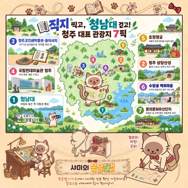 직지 찍고, 청남대 걷고! 청주 대표 관광지 7픽 인포그래픽