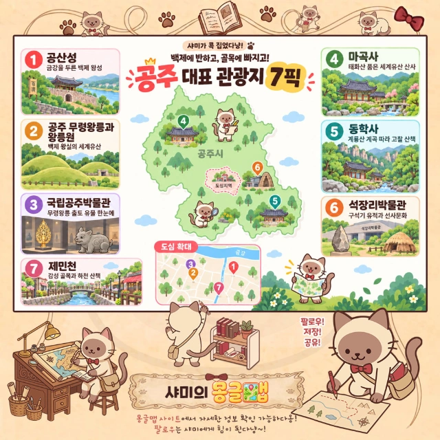백제에 반하고, 골목에 빠지고! 공주 대표 관광지 7픽 인포그래픽