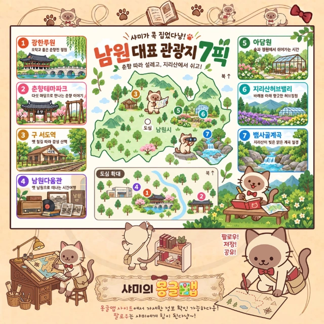 춘향 따라 설레고, 지리산에서 쉬고! 남원 대표 관광지 7픽 인포그래픽