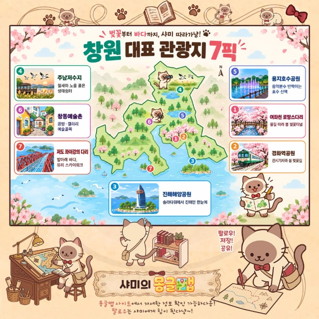 벚꽃부터 바다까지! 창원 대표 관광지 7픽 인포그래픽