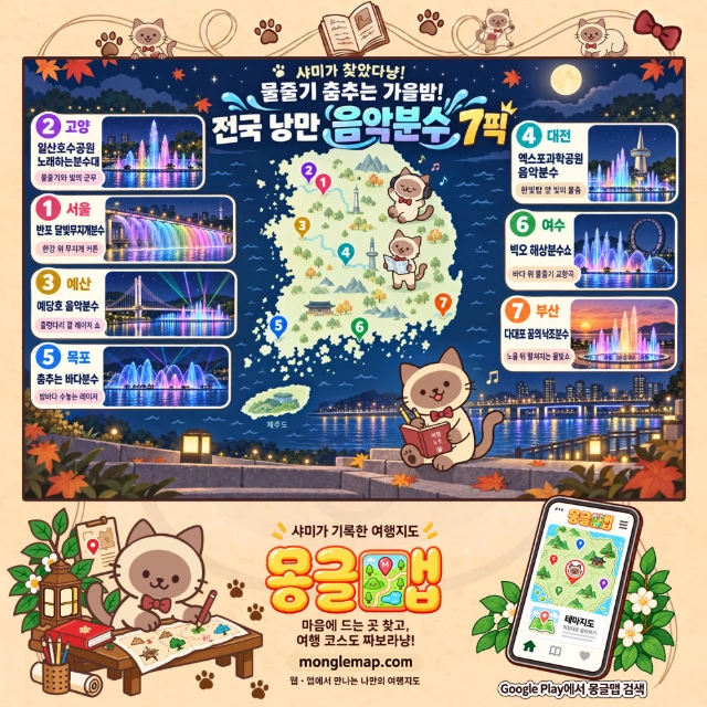 물줄기 춤추는 가을밤! 전국 낭만 음악분수 7픽 인포그래픽