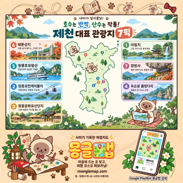 호수는 반짝, 산수는 작품! 제천 대표 관광지 7픽 인포그래픽