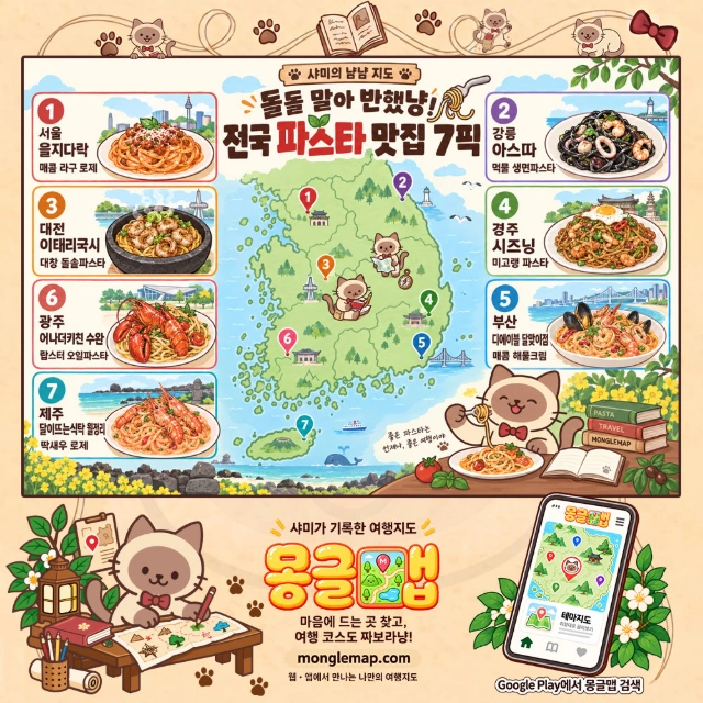 돌돌 말아 반했냥! 전국 파스타 맛집 7픽 인포그래픽