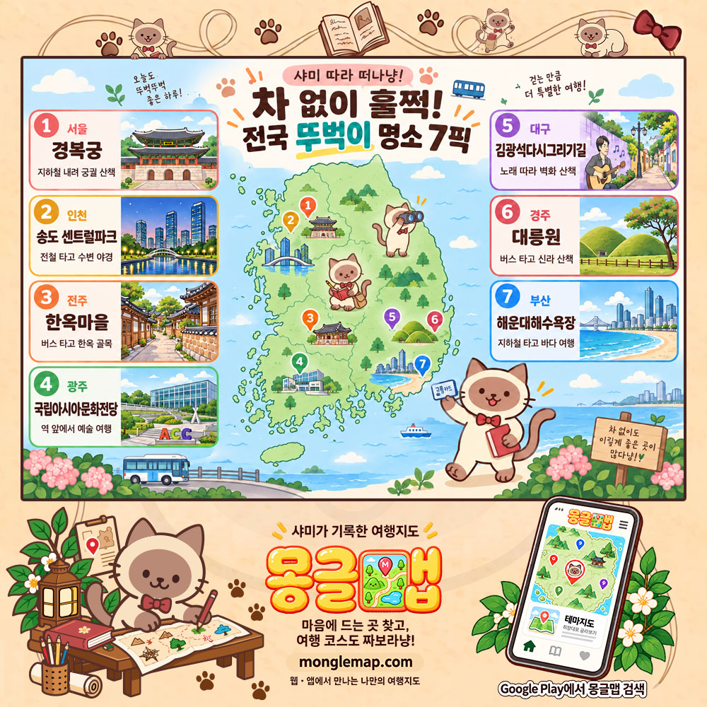 차 없이 훌쩍! 전국 뚜벅이 명소 7픽 테마지도