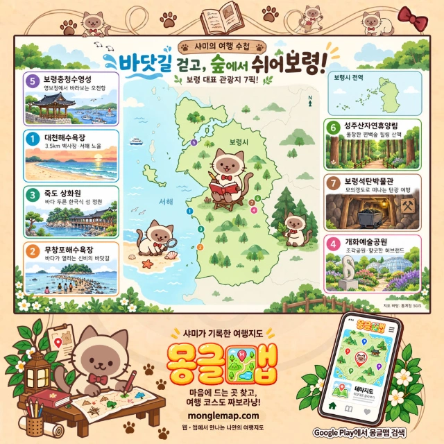 바닷길 걷고, 숲에서 쉬어보령! 보령 대표 관광지 7픽! 인포그래픽
