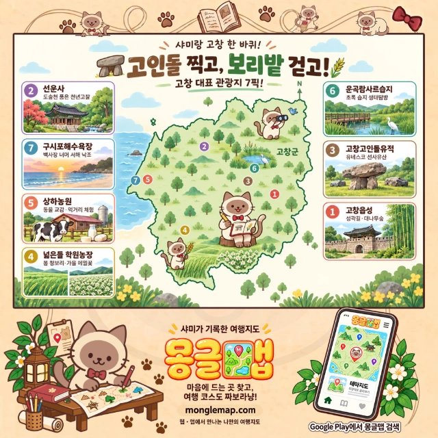 고인돌 찍고, 보리밭 걷고! 고창 대표 관광지 7픽! 인포그래픽