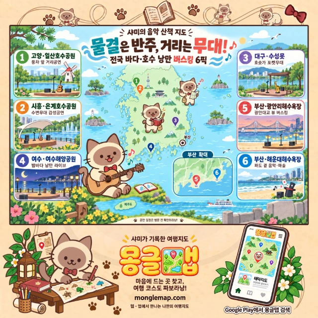 물결은 반주, 거리는 무대! 전국 바다·호수 낭만 버스킹 6픽 인포그래픽