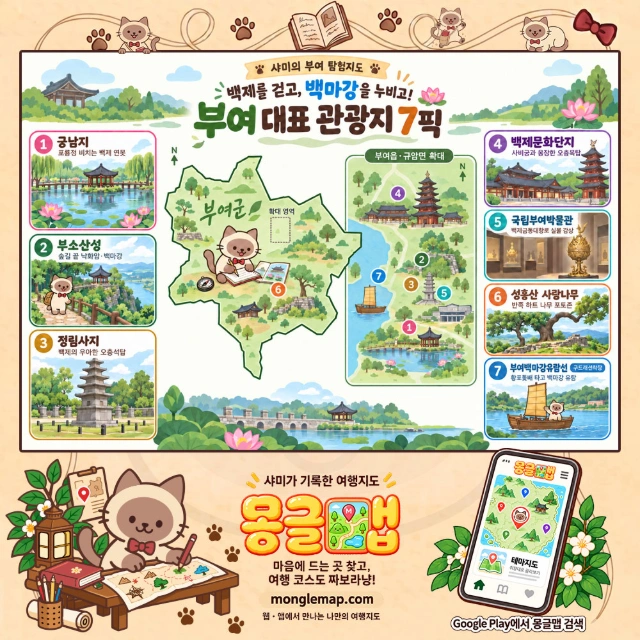백제를 걷고, 백마강을 누비고! 부여 대표 관광지 7픽 인포그래픽