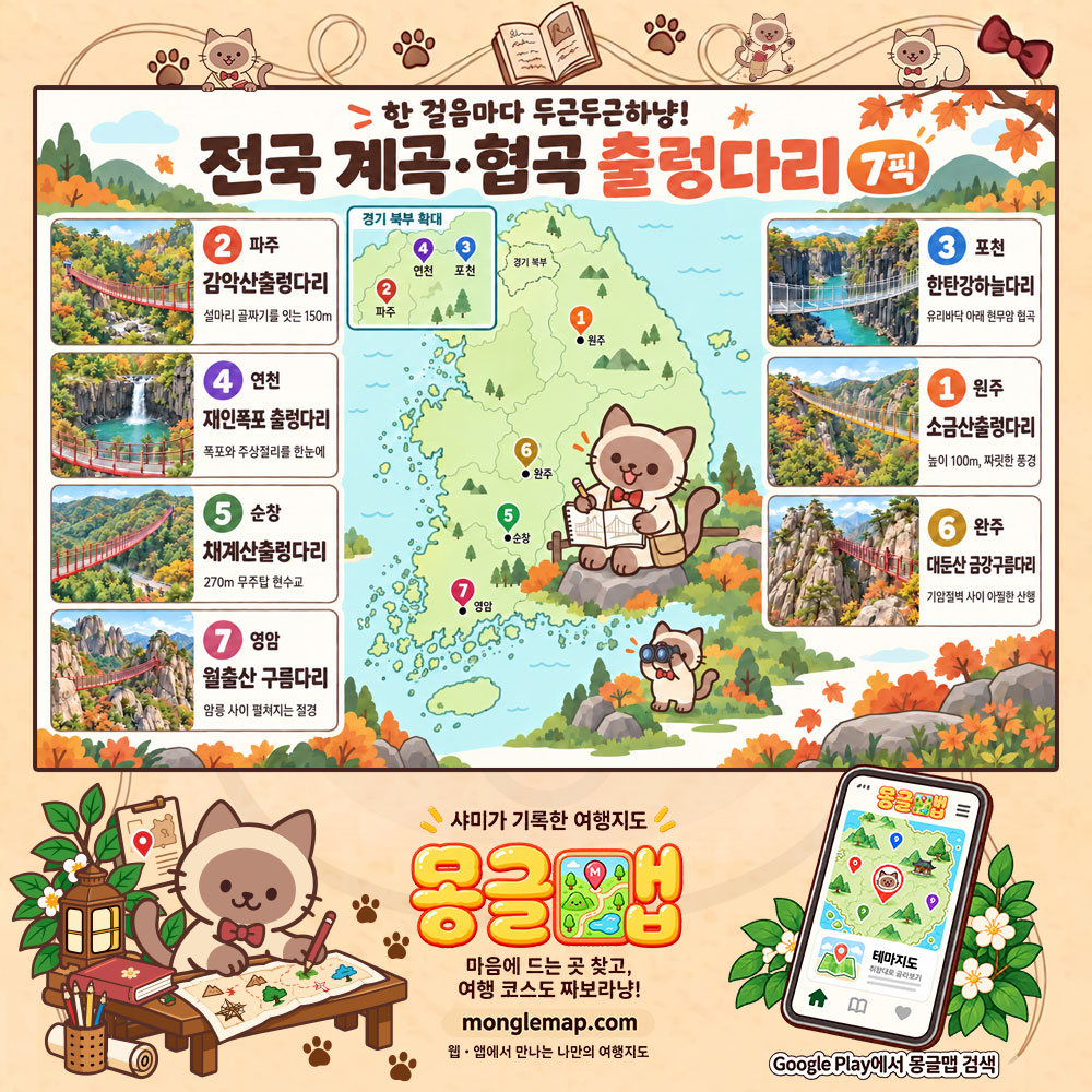 한 걸음마다 두근두근하냥! 전국 계곡·협곡 출렁다리 7픽 테마지도