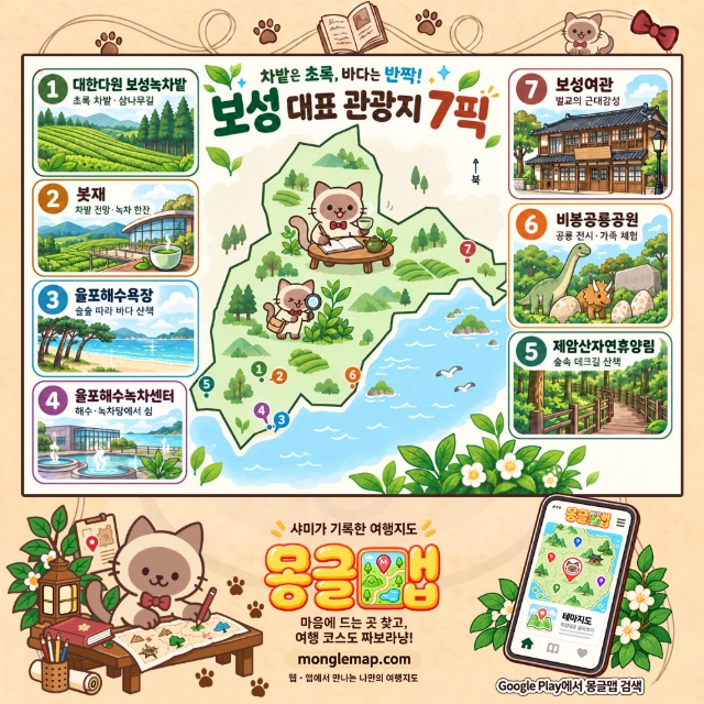 차밭은 초록, 바다는 반짝! 보성 대표 관광지 7픽 인포그래픽