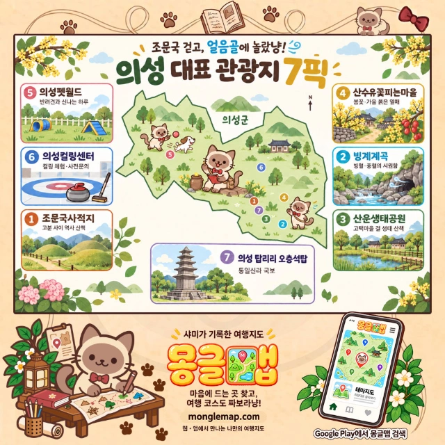 조문국 걷고, 얼음골에 놀랐냥! 의성 대표 관광지 7픽 인포그래픽
