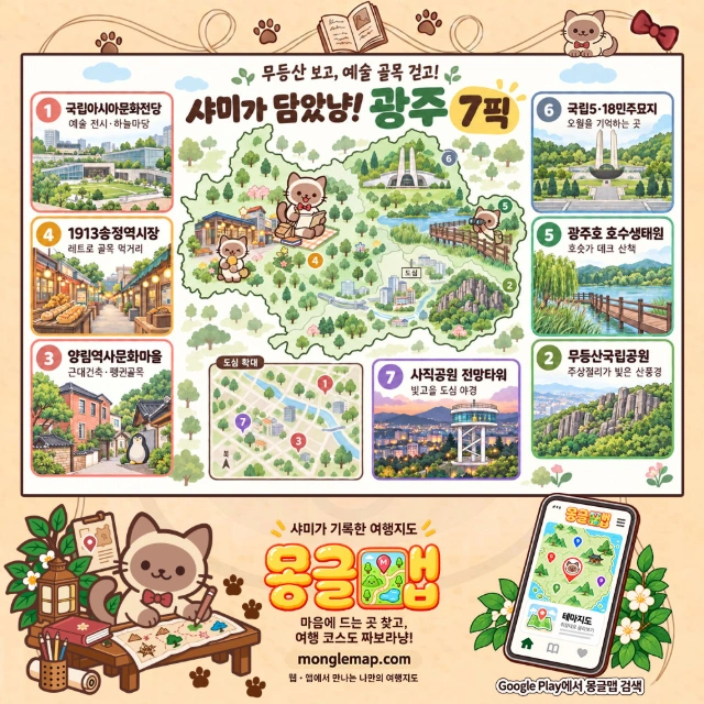 무등산 보고, 예술 골목 걷고! 광주 대표 관광지 7픽 인포그래픽