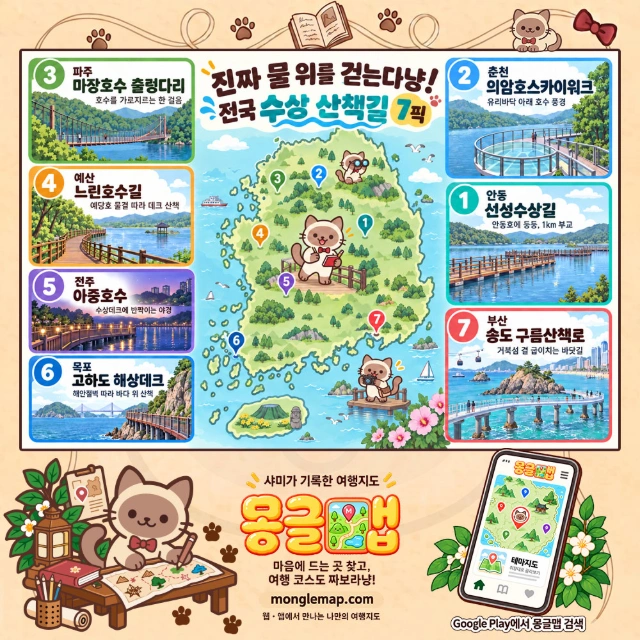 진짜 물 위를 걷는다냥! 전국 수상 산책길 7픽 인포그래픽