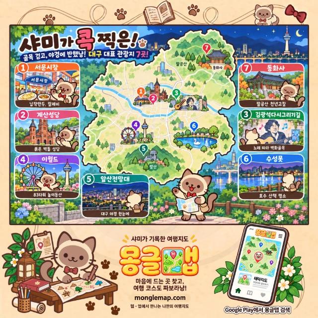 골목 걷고, 야경에 반했냥! 대구 대표 관광지 7픽 인포그래픽