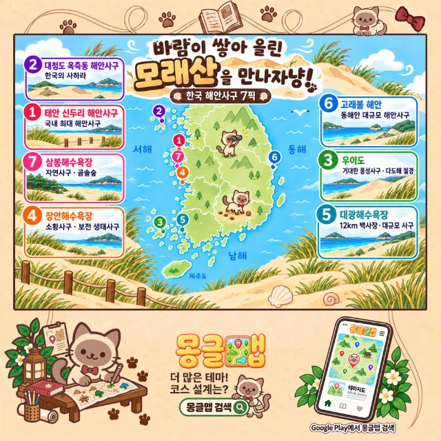 바람이 쌓아 올린 모래산을 만나자냥! 한국 해안사구 7픽 인포그래픽