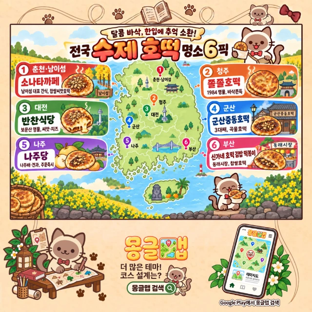 달콤 바삭, 한입에 추억 소환! 전국 수제 호떡 명소 6픽 인포그래픽