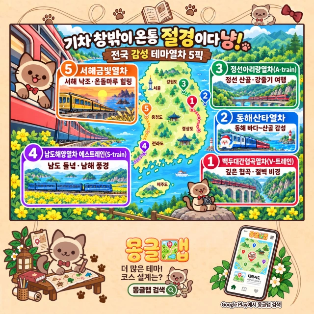 기차 창밖이 온통 절경이다냥! 전국 감성 테마열차 5픽 인포그래픽