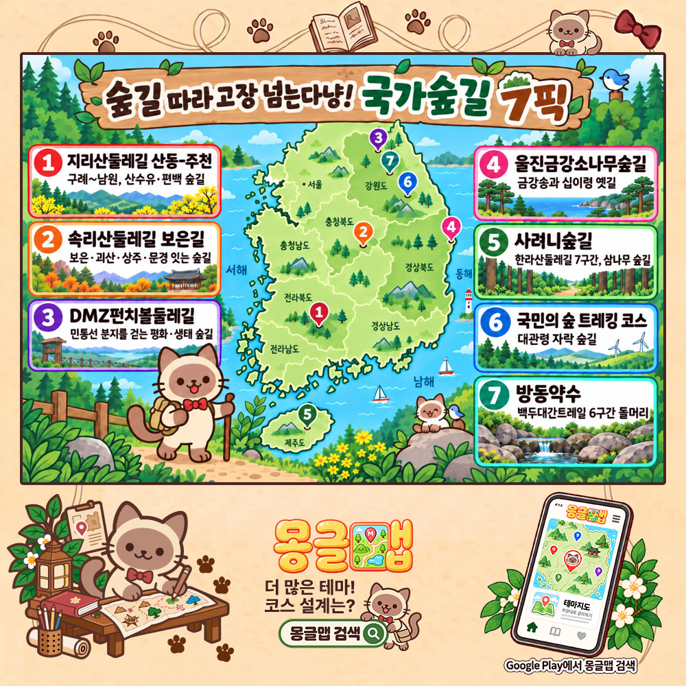 숲길 따라 고장 넘는다냥! 국가숲길 7픽 테마지도