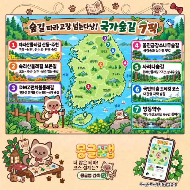숲길 따라 고장 넘는다냥! 국가숲길 7픽 인포그래픽