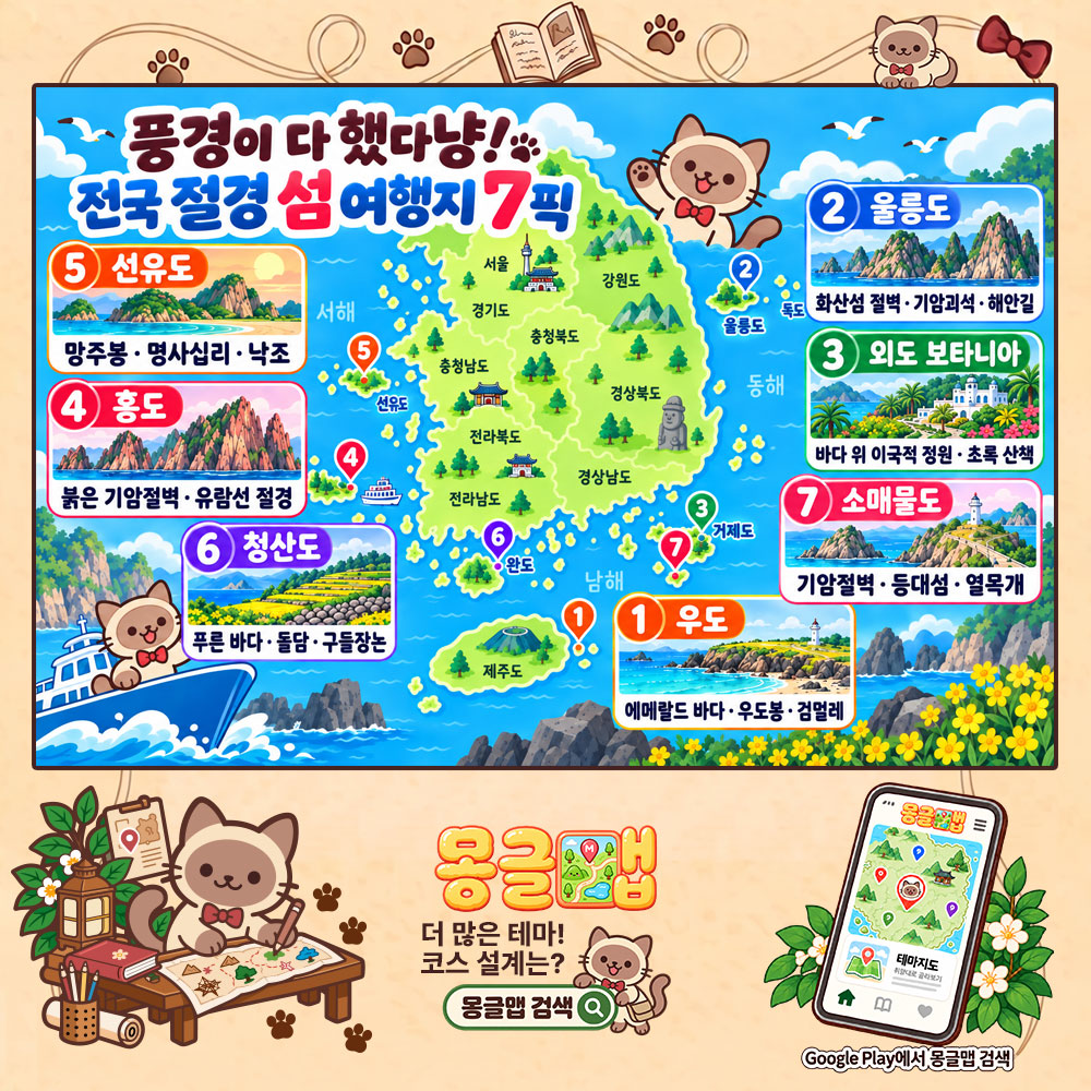 풍경이 다 했다냥! 전국 절경 섬 여행지 7픽 테마지도
