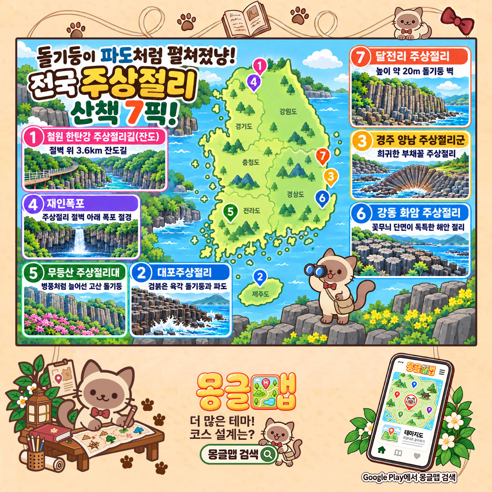 돌기둥이 파도처럼 펼쳐졌냥! 전국 주상절리 산책 7픽! 테마지도