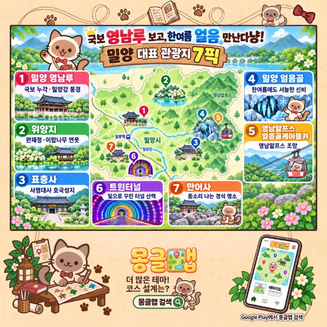 국보 영남루 보고, 한여름 얼음 만난다냥! 밀양 대표 관광지 7픽 인포그래픽