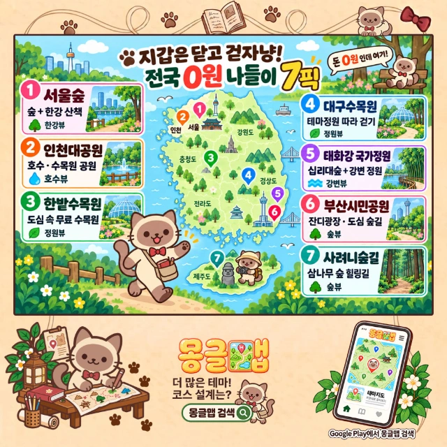 지갑은 닫고 걷자냥! 전국 0원 나들이 7픽 인포그래픽