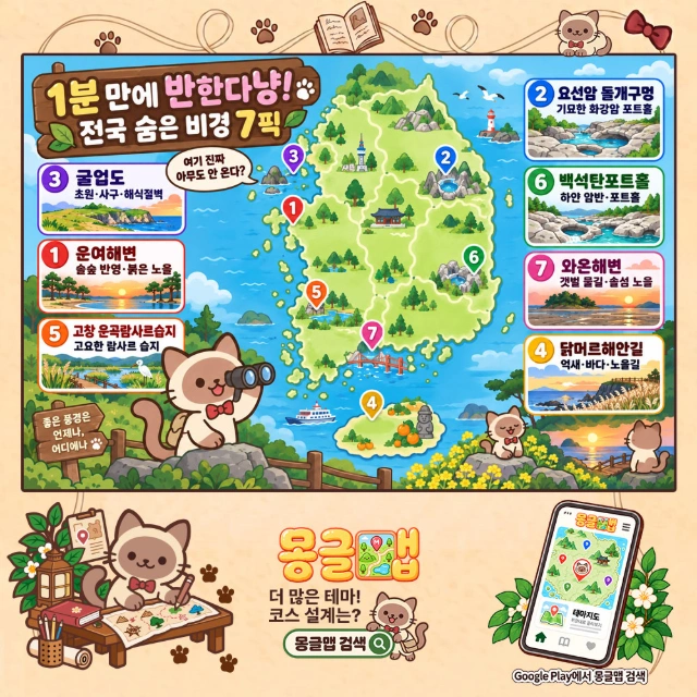 1분 만에 반한다냥! 전국 숨은 비경 7픽 인포그래픽