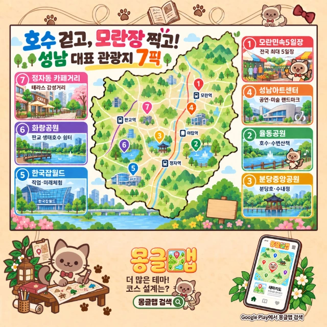호수 걷고, 모란장 찍고! 성남 대표 관광지 7픽 인포그래픽