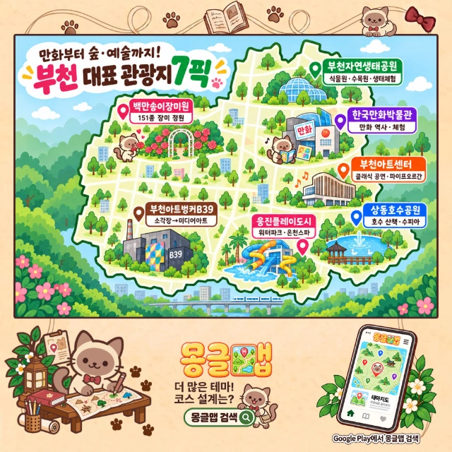 만화부터 숲·예술까지! 부천 대표 관광지 7픽 인포그래픽