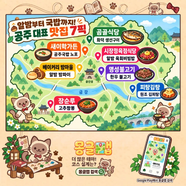 알밤부터 국밥까지! 공주 대표 맛집 7픽 인포그래픽