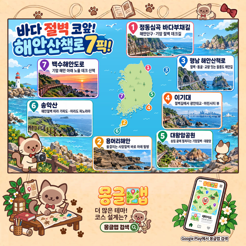 바다 절벽 코앞! 해안산책로 7픽! 테마지도