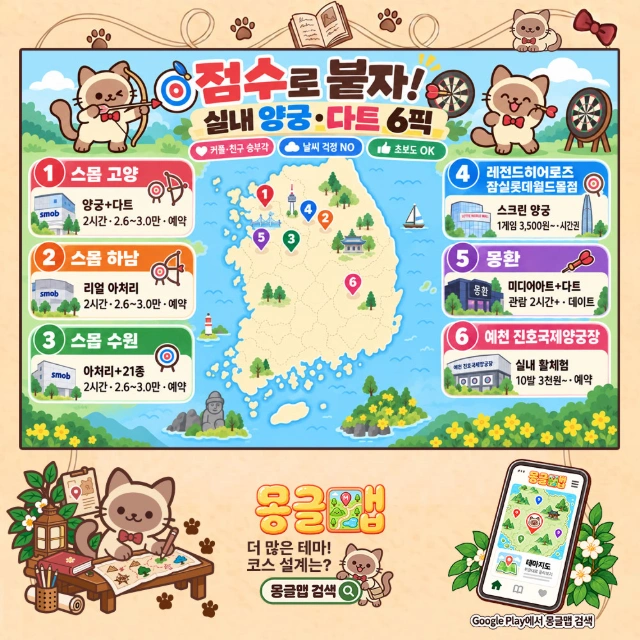 점수로 붙자! 실내 양궁·다트 6픽 인포그래픽