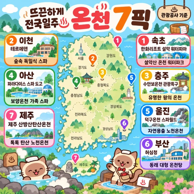뜨끈하게 전국일주♨ 온천 7픽 인포그래픽