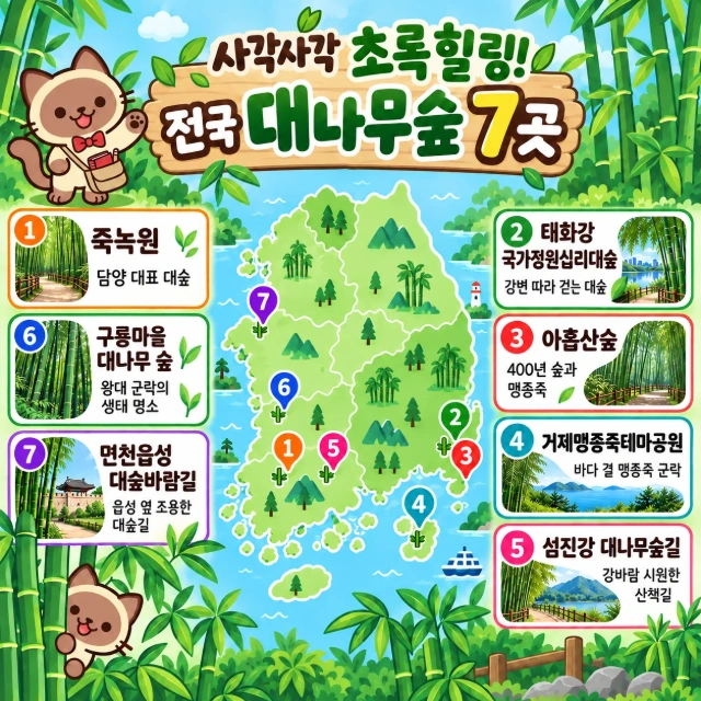 사각사각 초록힐링! 전국 대나무숲 7곳 인포그래픽