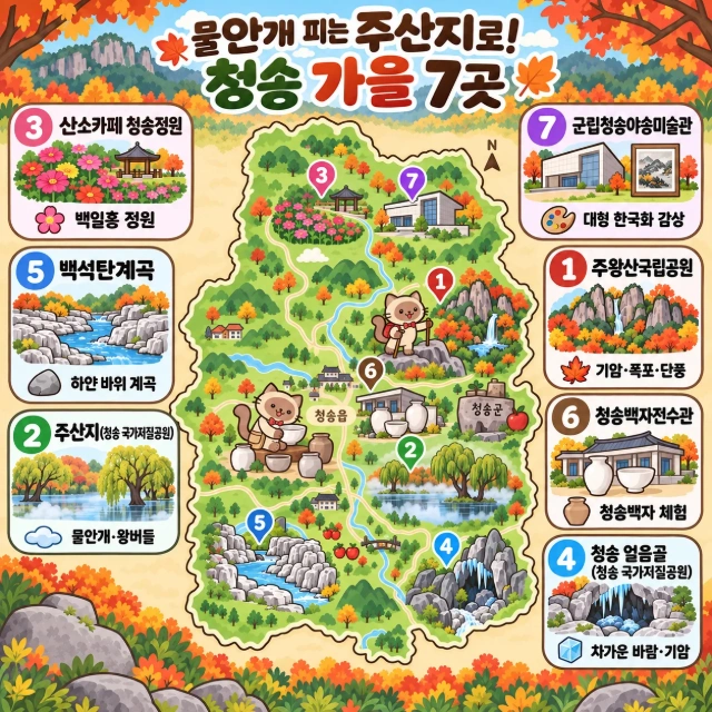 물안개 피는 주산지로! 청송 가을 7곳 인포그래픽