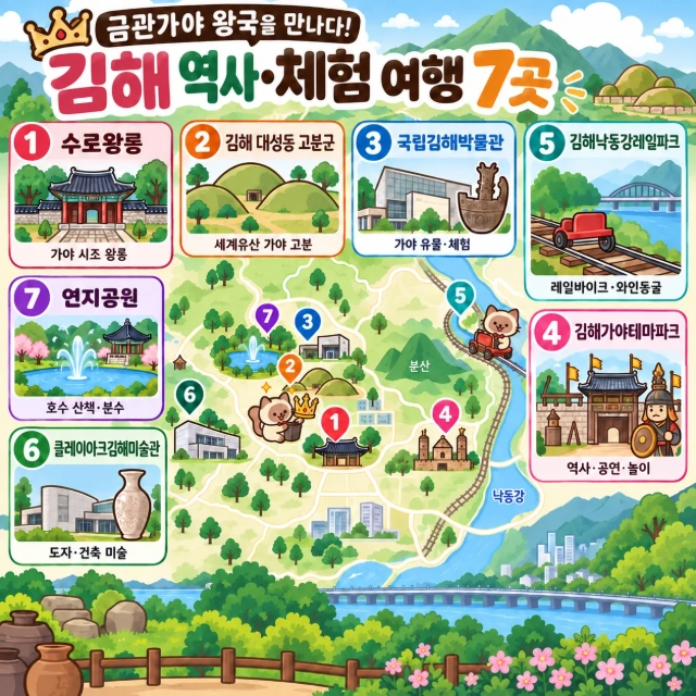 금관가야 왕국을 만나다! 김해 역사·체험 여행 7곳 인포그래픽